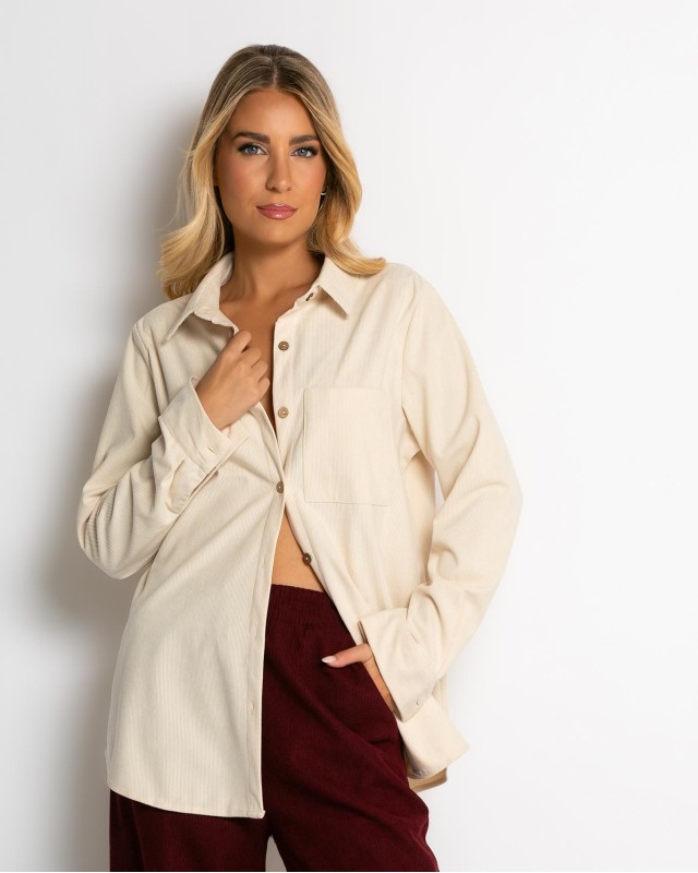 Πουκάμισο μακρυμάνικο κοτλέ μπεζ