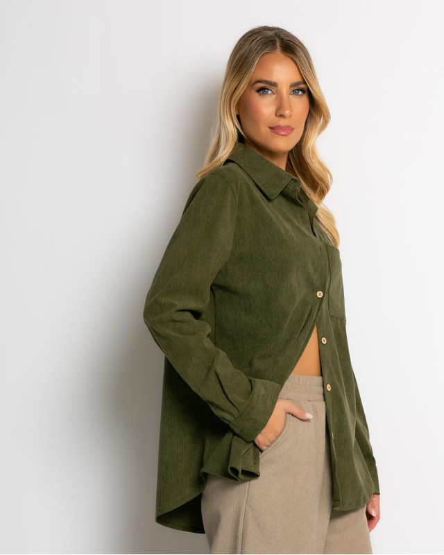 Πουκάμισο μακρυμάνικο κοτλέ χακί