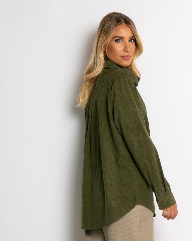 Πουκάμισο μακρυμάνικο κοτλέ χακί