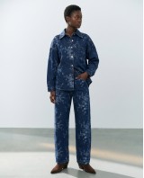 Floral Denim Σετ Oversized Πουκάμισο & Παντελόνα - Σκούρο Μπλε