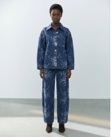 Floral Denim Σετ Oversized Πουκάμισο & Παντελόνα - Σκούρο Μπλε