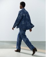 Floral Denim Σετ Oversized Πουκάμισο & Παντελόνα - Σκούρο Μπλε