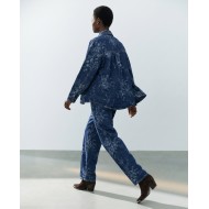 Floral Denim Σετ Oversized Πουκάμισο & Παντελόνα - Σκούρο Μπλε
