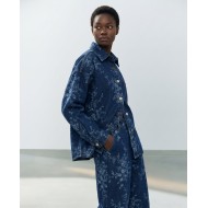 Floral Denim Σετ Oversized Πουκάμισο & Παντελόνα - Σκούρο Μπλε
