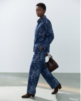 Floral Denim Σετ Oversized Πουκάμισο & Παντελόνα - Σκούρο Μπλε