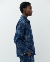 Floral Denim Σετ Oversized Πουκάμισο & Παντελόνα - Σκούρο Μπλε