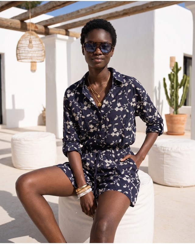 Khloe Embroidered set navy