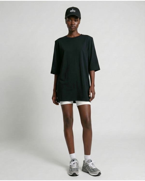 Μπλούζα βαμβακερή oversized με τρουακάρ μανίκι και βάτες μαύρο