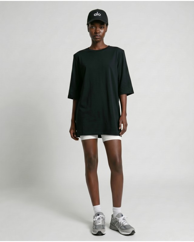 Μπλούζα βαμβακερή oversized με τρουακάρ μανίκι και βάτες μαύρο