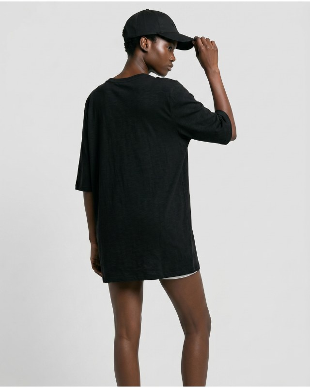 Μπλούζα βαμβακερή oversized με τρουακάρ μανίκι και βάτες μαύρο