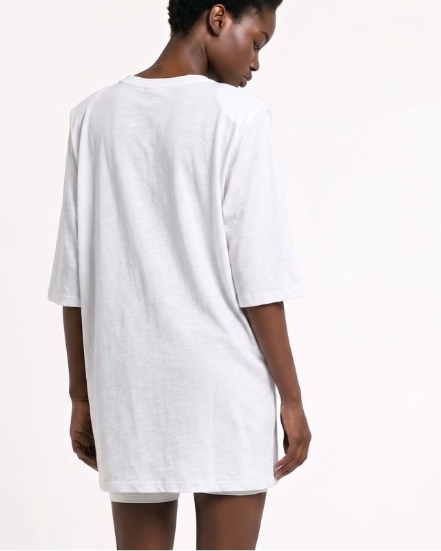 Μπλούζα βαμβακερή oversized με τρουακάρ μανίκι και βάτες λευκή