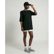 Μπλούζα βαμβακερή oversized με τρουακάρ μανίκι και βάτες μαύρο