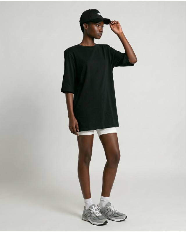 Μπλούζα βαμβακερή oversized με τρουακάρ μανίκι και βάτες μαύρο