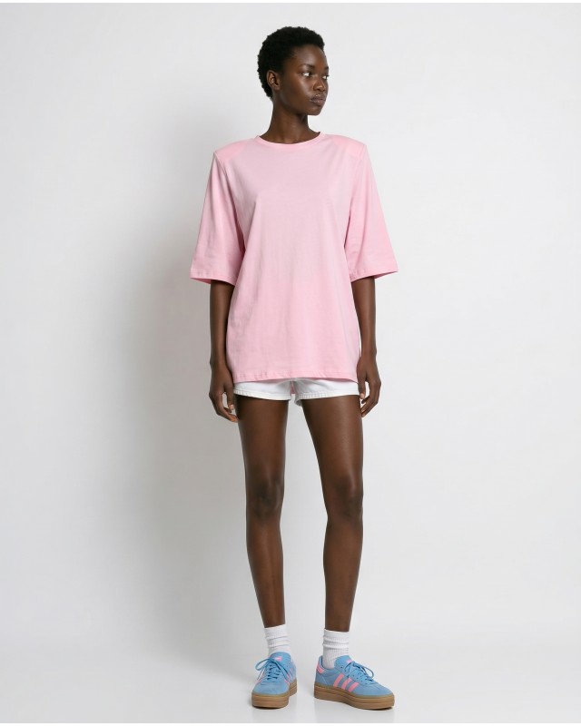 Μπλούζα βαμβακερή oversized με τρουακάρ μανίκι και βάτες pink