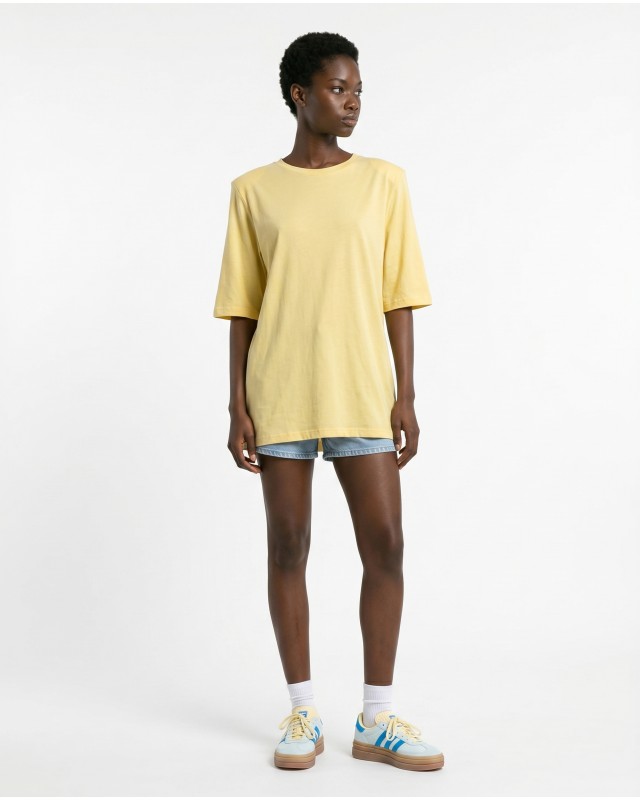 Μπλούζα βαμβακερή oversized με τρουακάρ μανίκι και βάτες κίτρινο