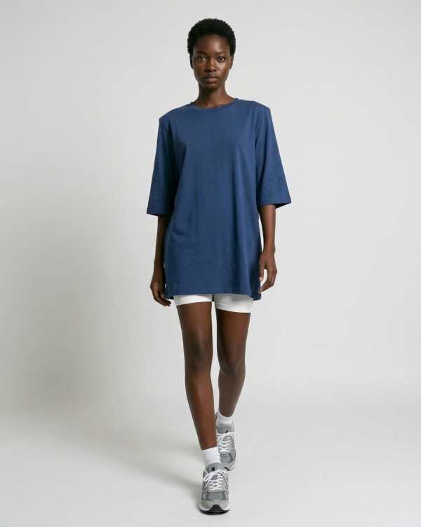 Μπλούζα βαμβακερή oversized με τρουακάρ μανίκι και βάτες μαύρο
