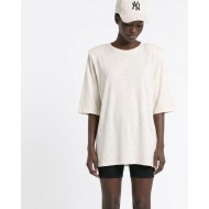 Μπλούζα βαμβακερή oversized με τρουακάρ μανίκι και βάτες off white 
