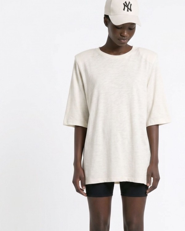 Μπλούζα βαμβακερή oversized με τρουακάρ μανίκι και βάτες μαύρο