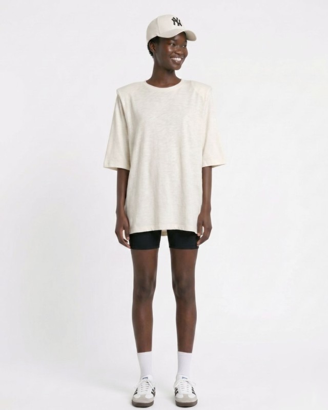 Μπλούζα βαμβακερή oversized με τρουακάρ μανίκι και βάτες off white 