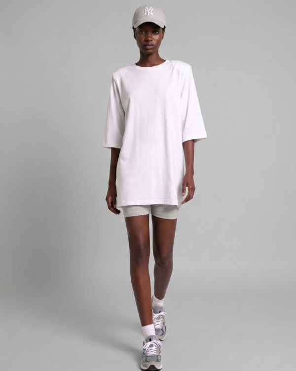 Μπλούζα βαμβακερή oversized με τρουακάρ μανίκι και βάτες μαύρο