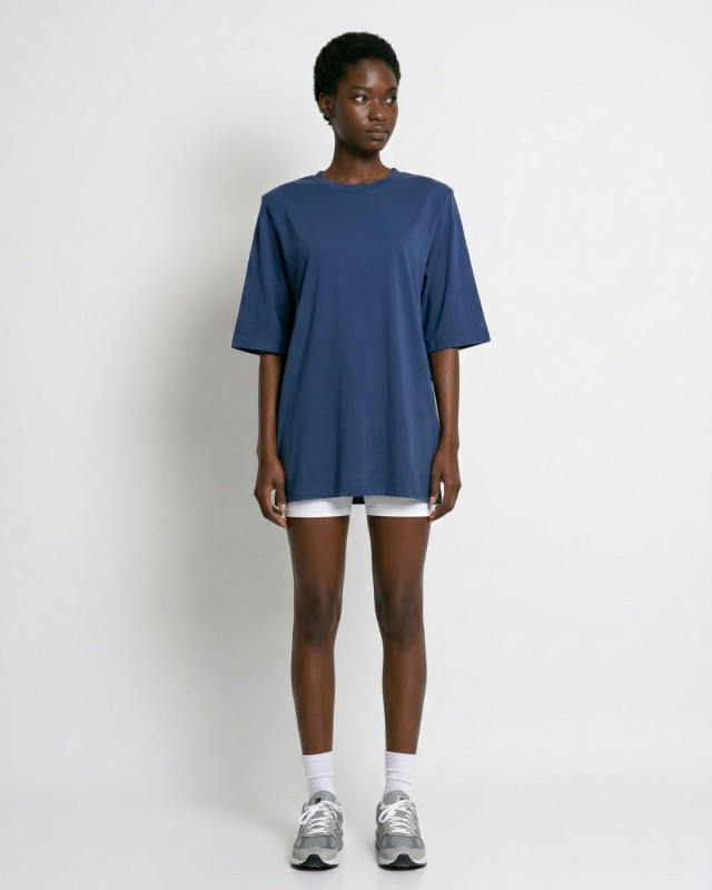 Μπλούζα βαμβακερή oversized με τρουακάρ μανίκι και βάτες ραφ