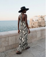 Φόρεμα με δέσιμο στο λαιμό ζεβρέ λευκό LUMINA