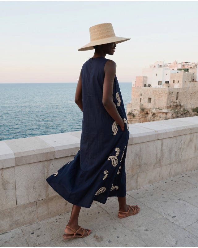 Φόρεμα "V" με κέντημα navy