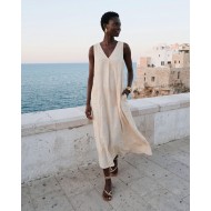 Φόρεμα "V" με κέντημα εκρού