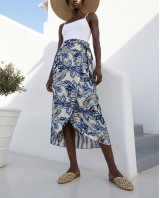  Φούστα Παρεό με δέσιμο στο πλάι με print blue/camel