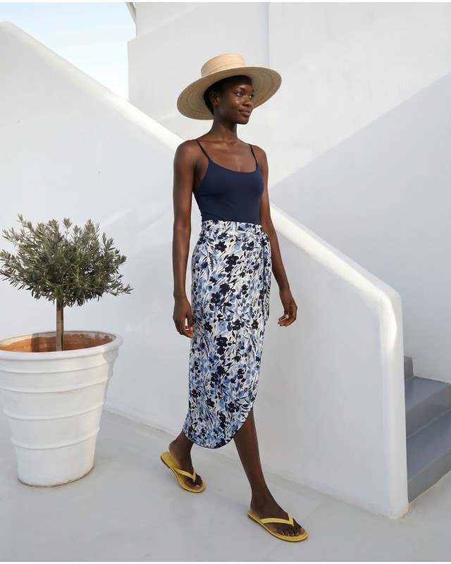  Φούστα Παρεό με δέσιμο στο πλάι floral blue