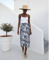  Φούστα Παρεό με δέσιμο στο πλάι με print blue/camel