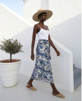  Φούστα Παρεό με δέσιμο στο πλάι με print blue/camel