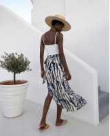  Φούστα Παρεό με δέσιμο στο πλάι με print blue/camel
