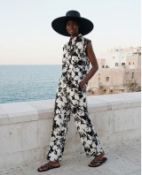 Σετ αμάνικο πουκάμισο και παντελόνα flower print μαύρο