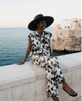 Σετ αμάνικο πουκάμισο και παντελόνα flower print μαύρο