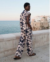 Σετ αμάνικο πουκάμισο και παντελόνα flower print navy