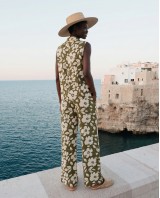 Σετ αμάνικο πουκάμισο και παντελόνα flower print λαδί