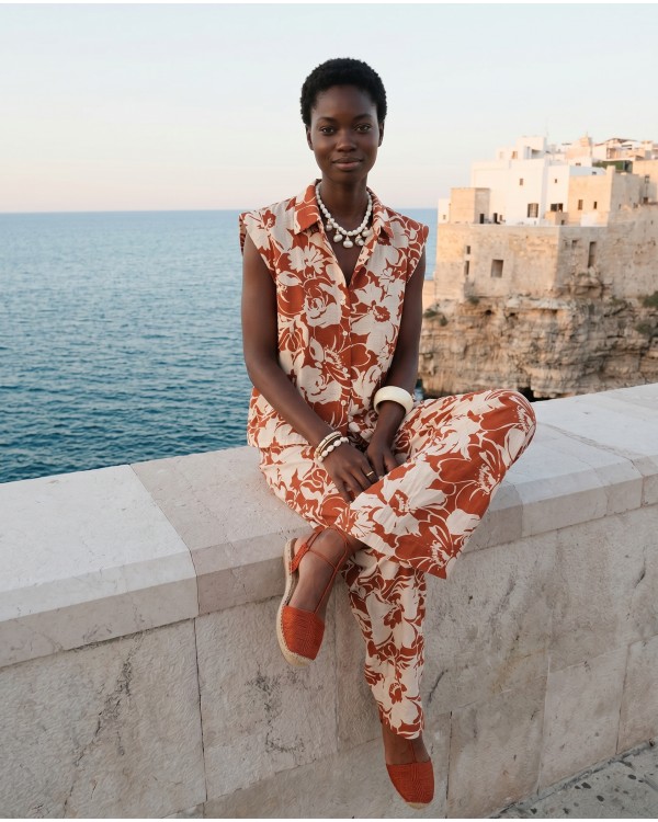 Σετ αμάνικο πουκάμισο και παντελόνα flower print μαύρο