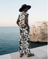 Σετ αμάνικο πουκάμισο και παντελόνα flower print μαύρο