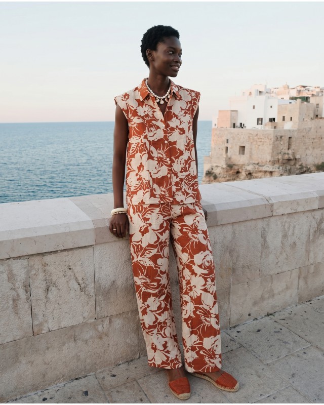 Σετ αμάνικο πουκάμισο και παντελόνα flower print εκάι