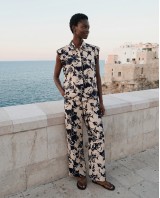 Σετ αμάνικο πουκάμισο και παντελόνα flower print navy