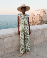 Σετ αμάνικο πουκάμισο και παντελόνα flower print λαδί