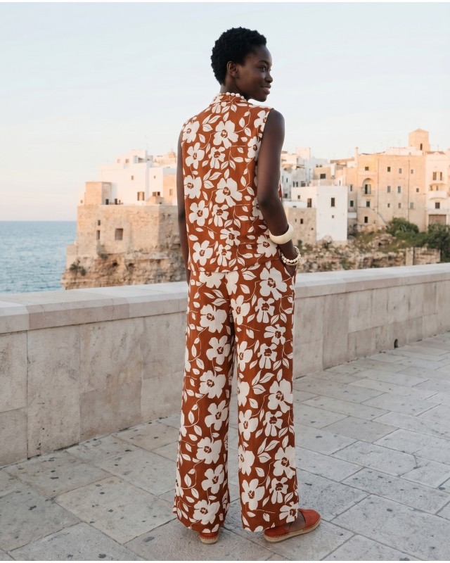 Σετ αμάνικο πουκάμισο και παντελόνα flower print εκάι