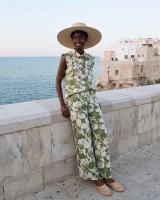 Σετ αμάνικο πουκάμισο και παντελόνα flower print λαδί