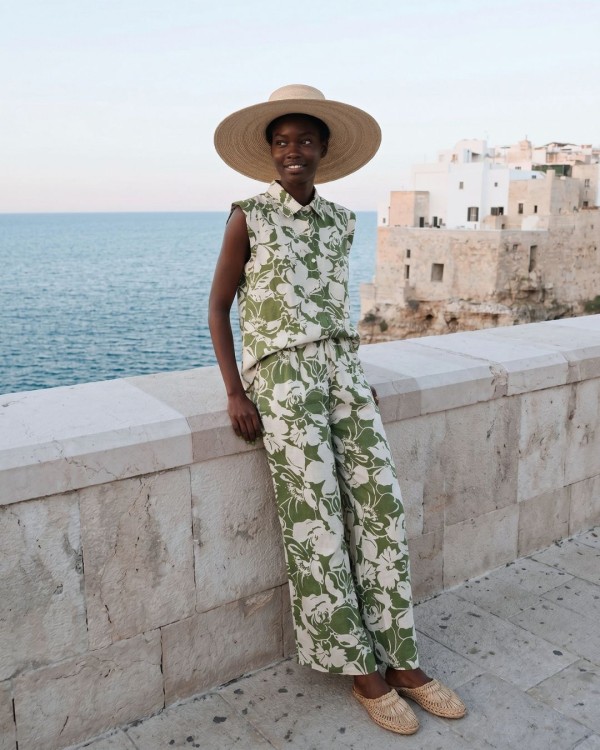 Σετ αμάνικο πουκάμισο και παντελόνα flower print μαύρο