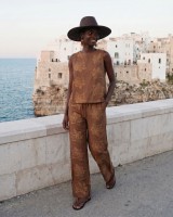 Σετ αμάνικο μπλουζάκι και παντελόνα με επένδυση καφέ