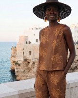 Σετ αμάνικο μπλουζάκι και παντελόνα με επένδυση καφέ