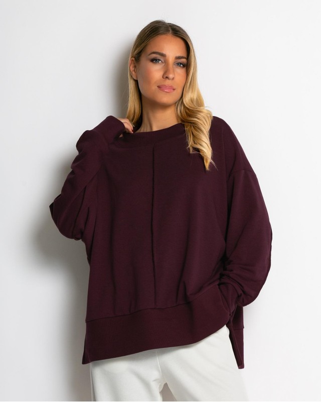 Μπλούζα Φούτερ αχνούδιαστο με εξωτερικές ραφές και άνοιγμα στο πλάι δαμασκηνί