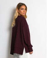 Μπλούζα Φούτερ αχνούδιαστο με εξωτερικές ραφές και άνοιγμα στο πλάι δαμασκηνί