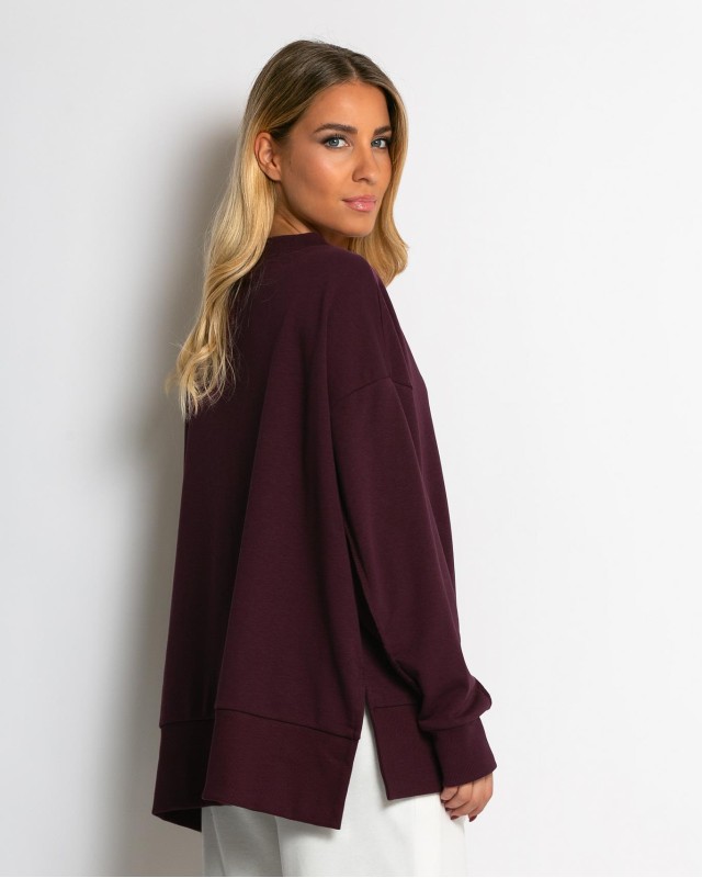 Μπλούζα Φούτερ αχνούδιαστο με εξωτερικές ραφές και άνοιγμα στο πλάι δαμασκηνί